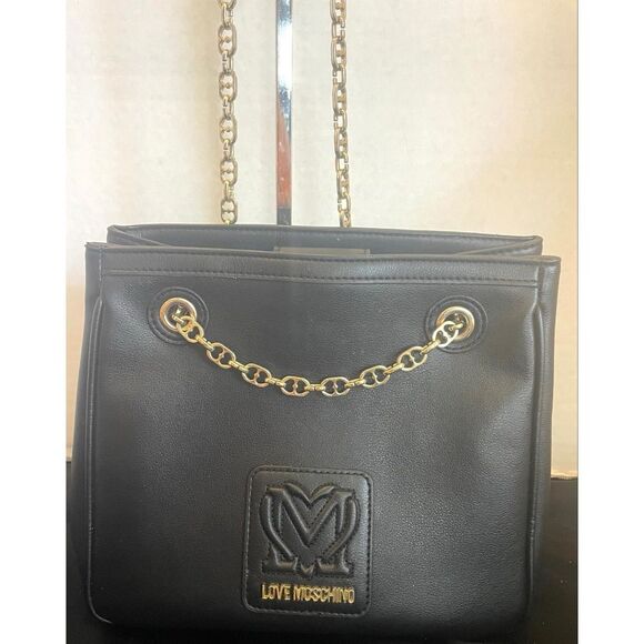 Love Moschino Black and Gold Chain Medium Shoulder Bag Magnetic Snap Close - Picture 2 of 14